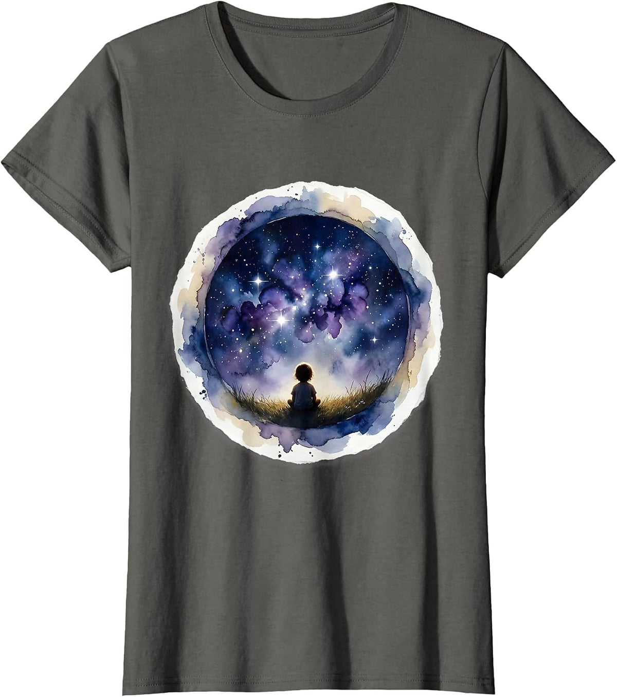 Women's Autism Awareness Starry Night Sky Dreamer Design T-Shirt - Asphalt Grey