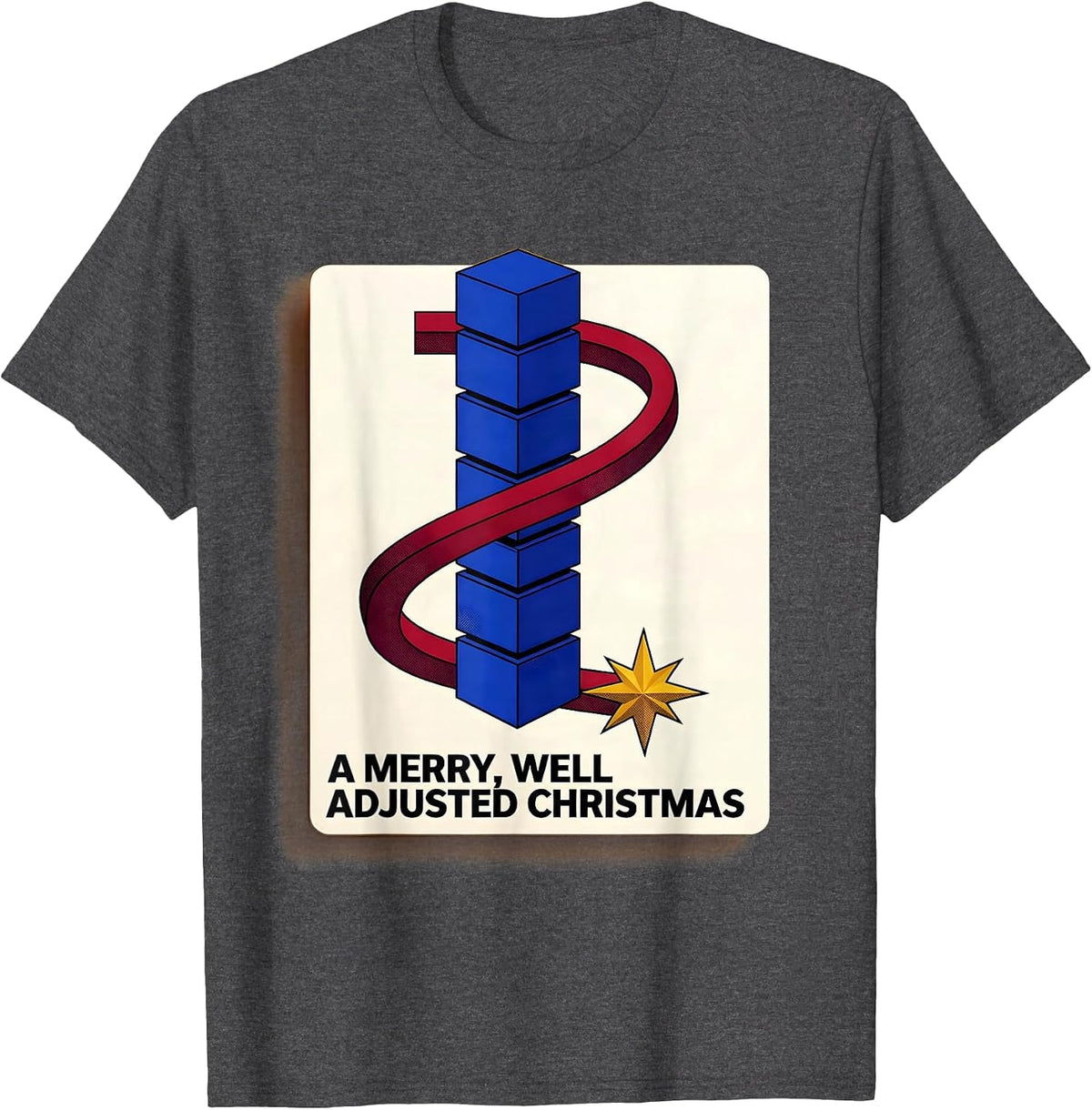 A Merry Well Adjusted Christmas Geometric Chiropractor Humor T-Shirt - Dark Heather Grey