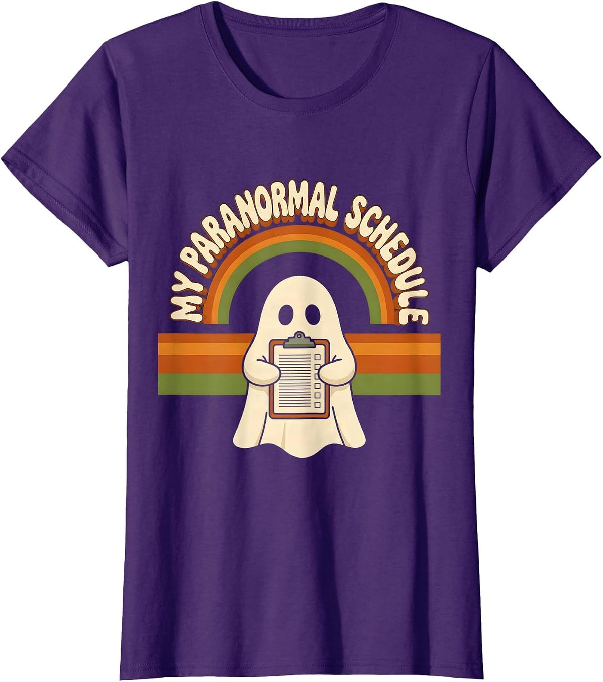 Women's My Para Normal Schedule Retro 70s Ghost Halloween Para T-Shirt - Purple