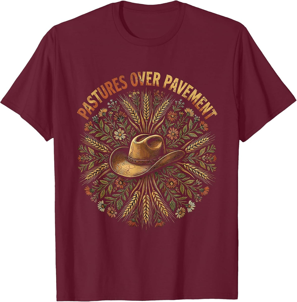 Men's Pastures Over Pavement Country Life Design T-Shirt - Burgundy