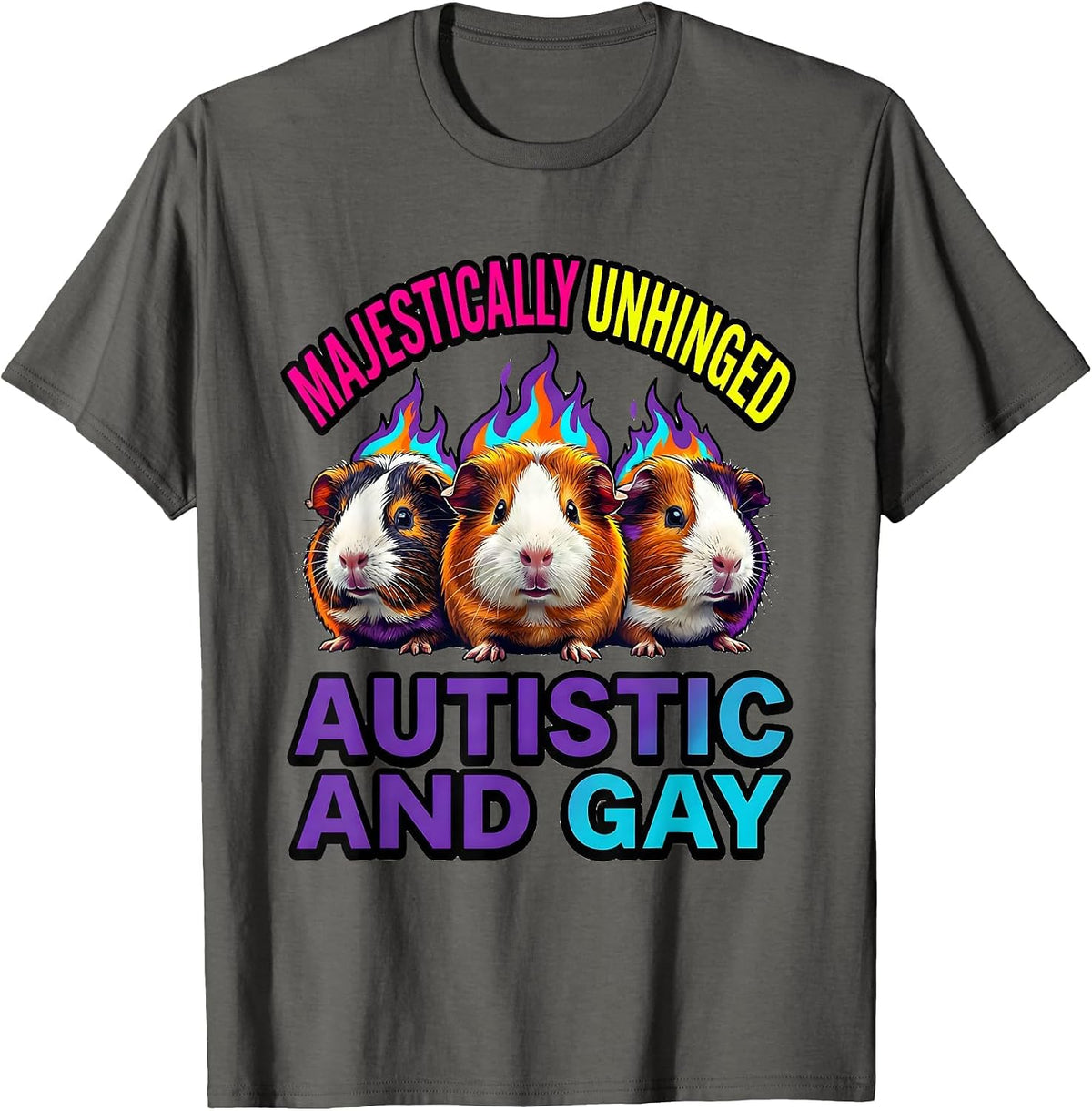 Majestically Unhinged Autistic And Gay Funny Meme Bootleg T-Shirt - Asphalt Grey