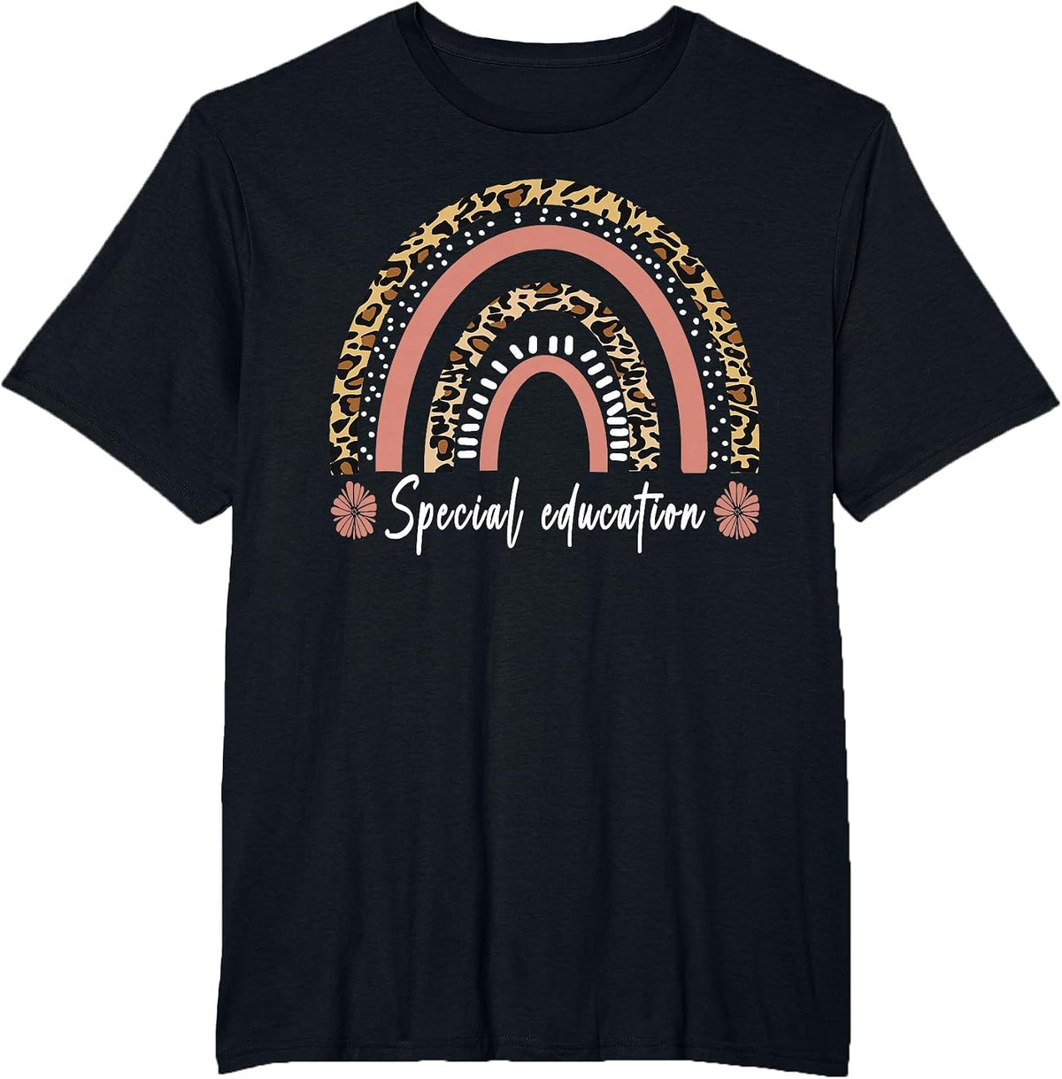 Special Education Teacher SPED Leopard Boho Rainbow T-Shirt - Black