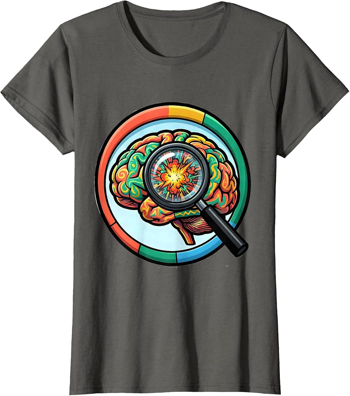 Women's Special Education Colorful Brain Magnifying Glass T-Shirt - Asphalt Grey