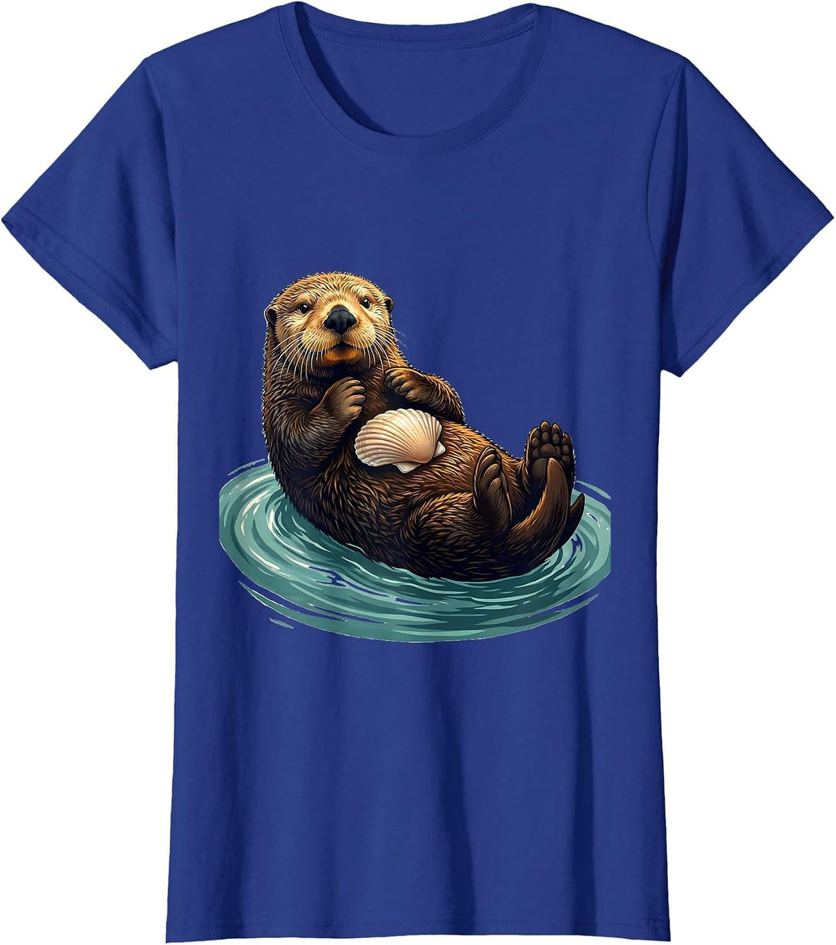 Sea Otter Balancing Shell Funny Otter Lover Humor T-Shirt, Women, Royal Blue, 3X-Large - As Pictured
