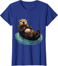 Sea Otter Balancing Shell Funny Otter Lover Humor T-Shirt, Women, Royal Blue, Small - As Pictured