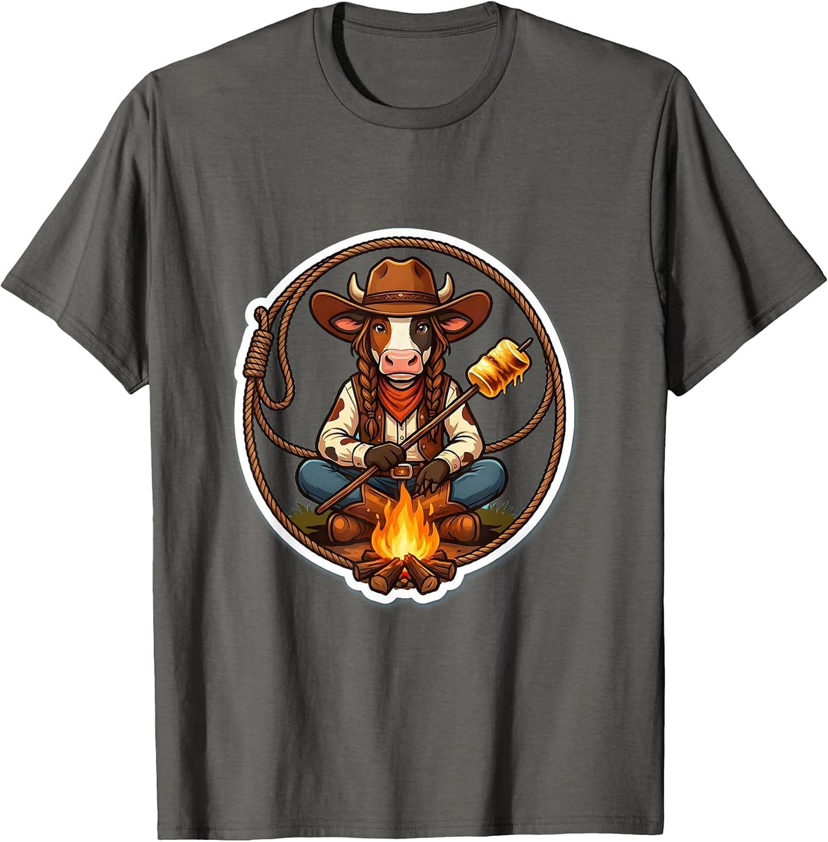 Men's Cowgirl Roasting Marshmallows Over Campfire T-Shirt - Asphalt Grey