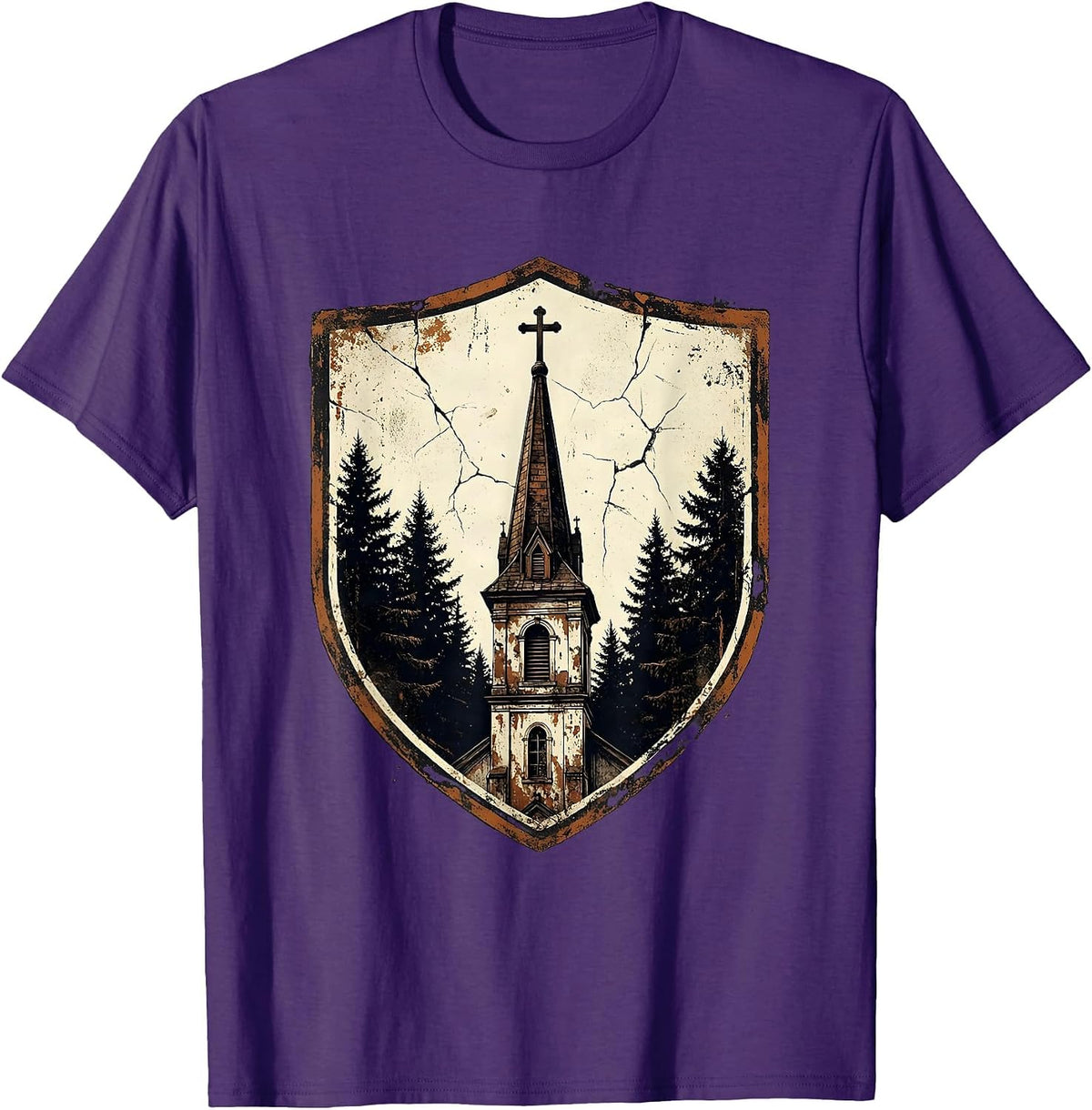 Men's God Family Country Old Church Steeple Design T-Shirt - Purple