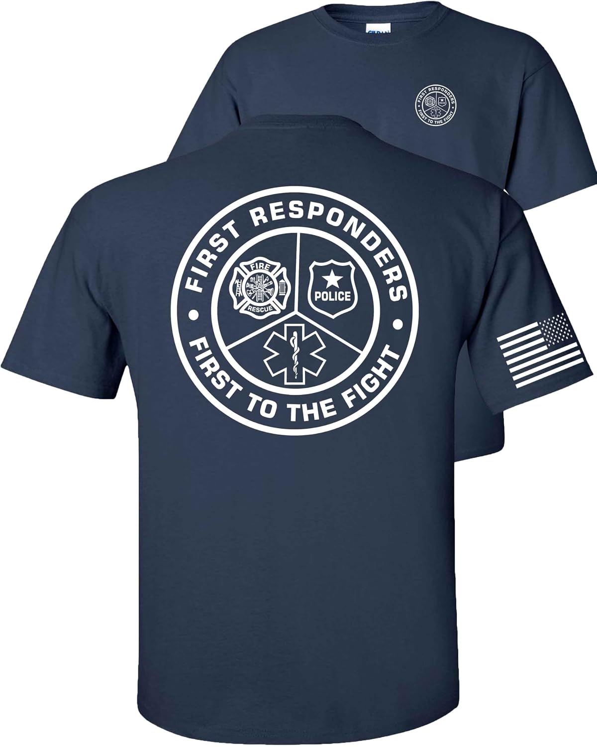 Occupations-911 Dispatcher First Responders Firefighter EMT ERT T-Shirt BAF Flag American - First Responders First to the