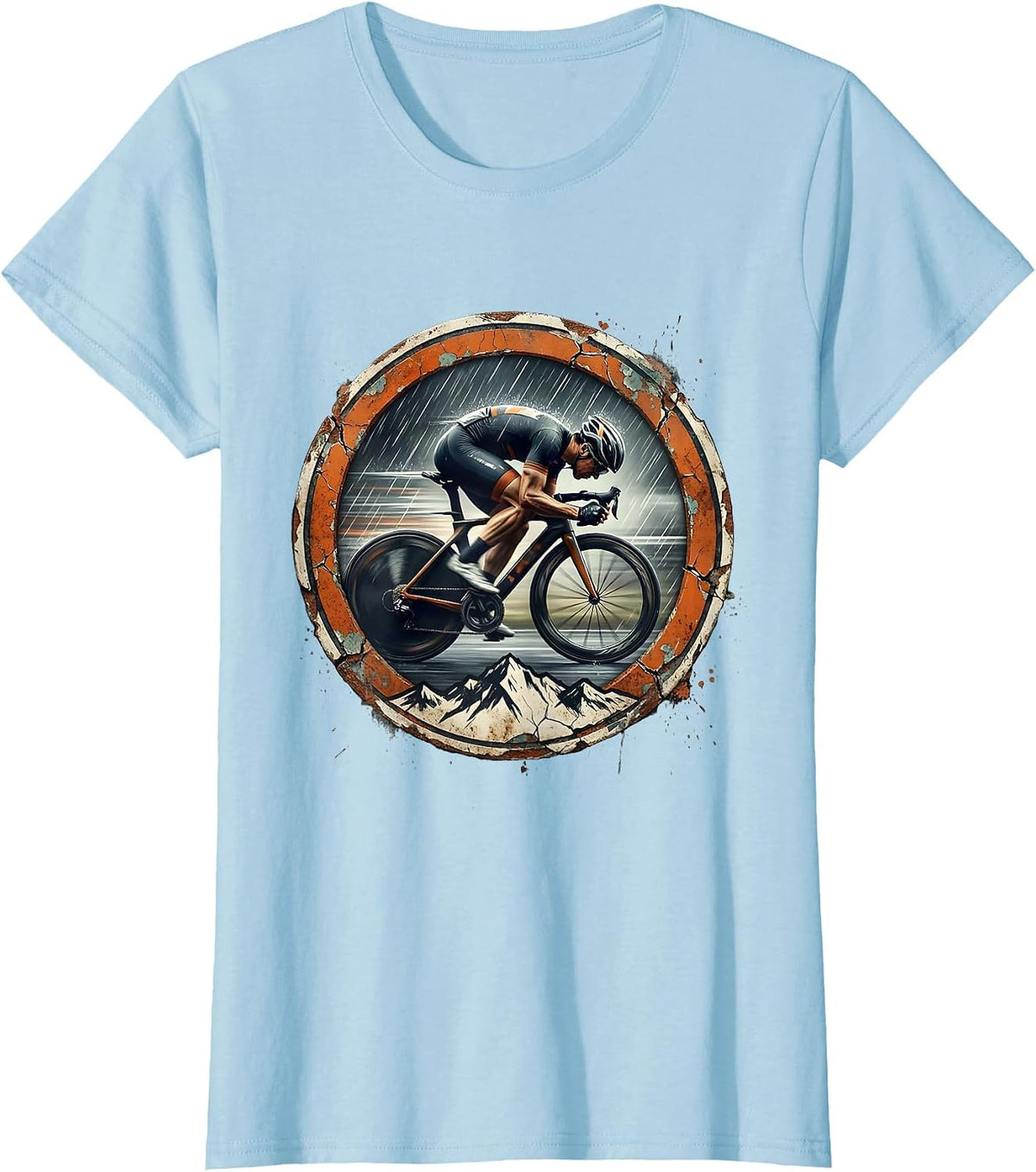 Women's Cyclist Speeding Downhill in the Rain Graphic T-Shirt - Baby Blue