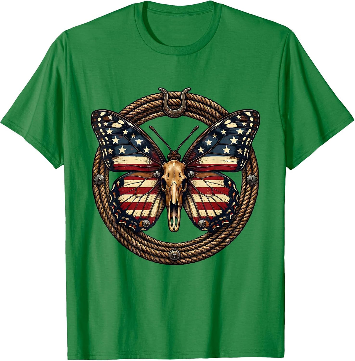 Men's American Flag Butterfly Wings Patriotic Design T-Shirt - Kelly Green