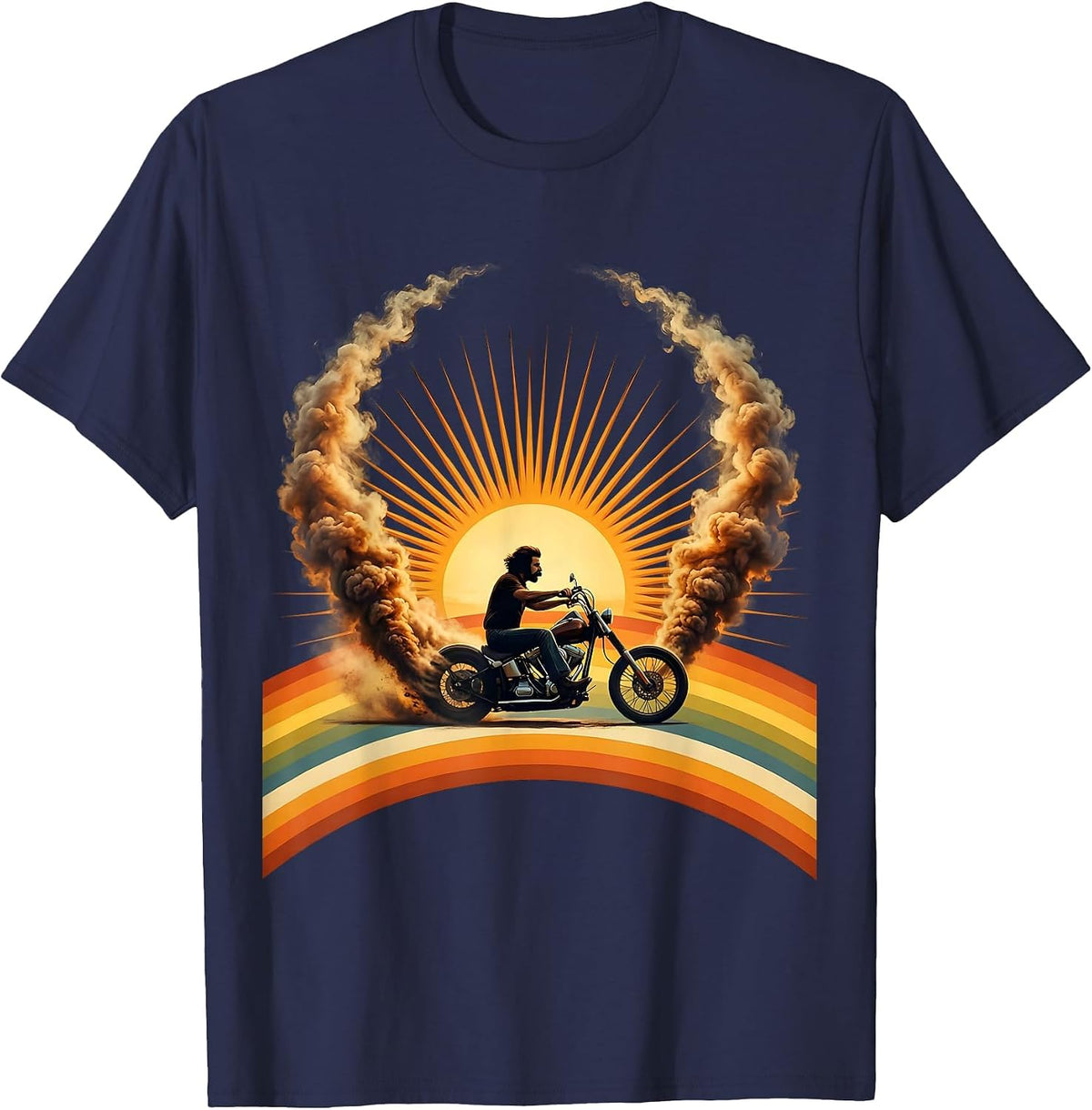 Men's Cool Dad Motorcycle Burnout Vintage Biker Graphic T-Shirt - Navy Blue