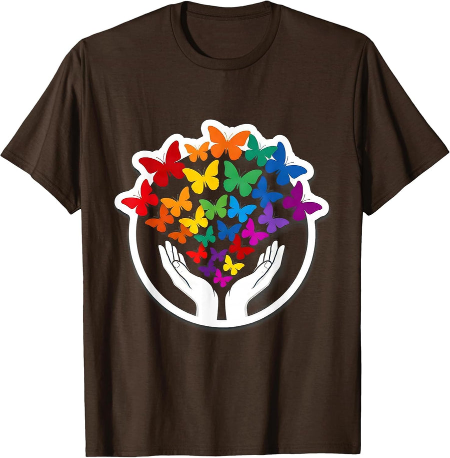 Autism Awareness Butterfly Release Graphic T-Shirt - Brown