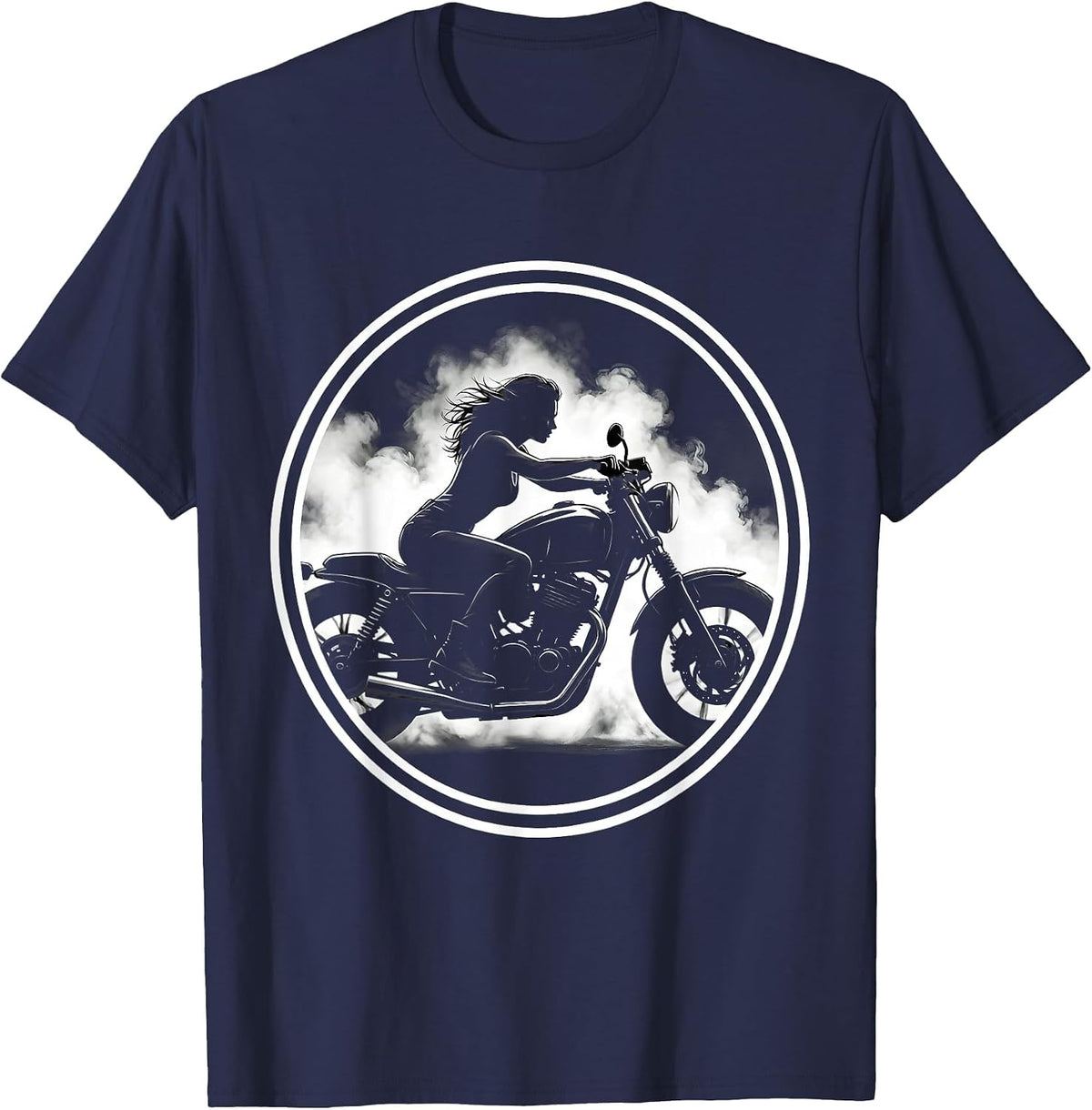 Night Rider Motorcycle Rev Graphic Tee T-Shirt - Navy Blue