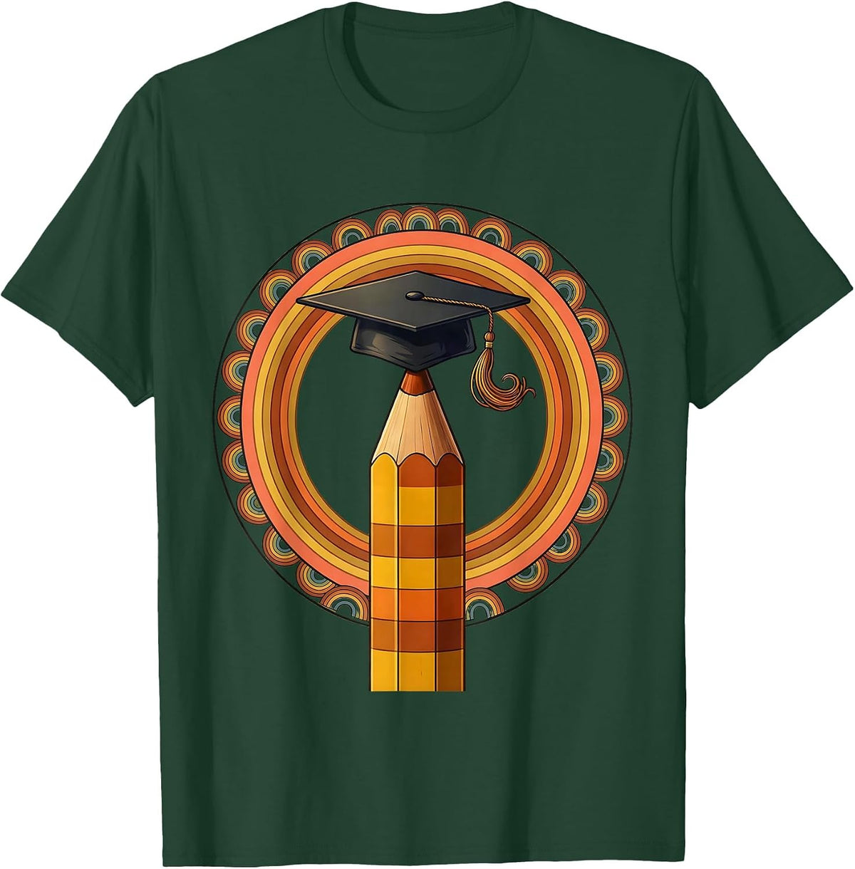 Men's Sped Teacher Graduation Cap Pencil Illustration T-Shirt - Dark Green
