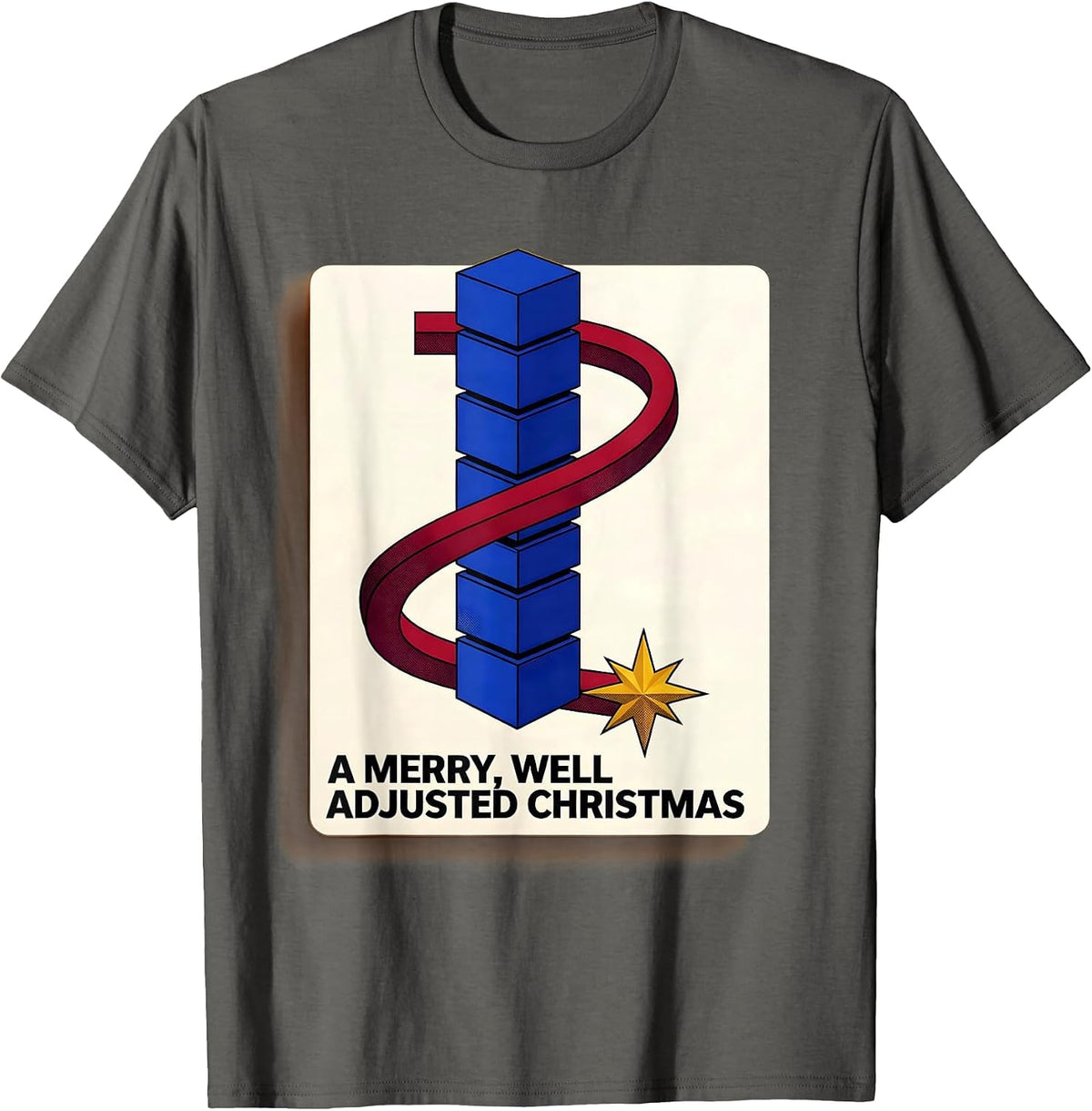A Merry Well Adjusted Christmas Geometric Chiropractor Humor T-Shirt - Asphalt Grey