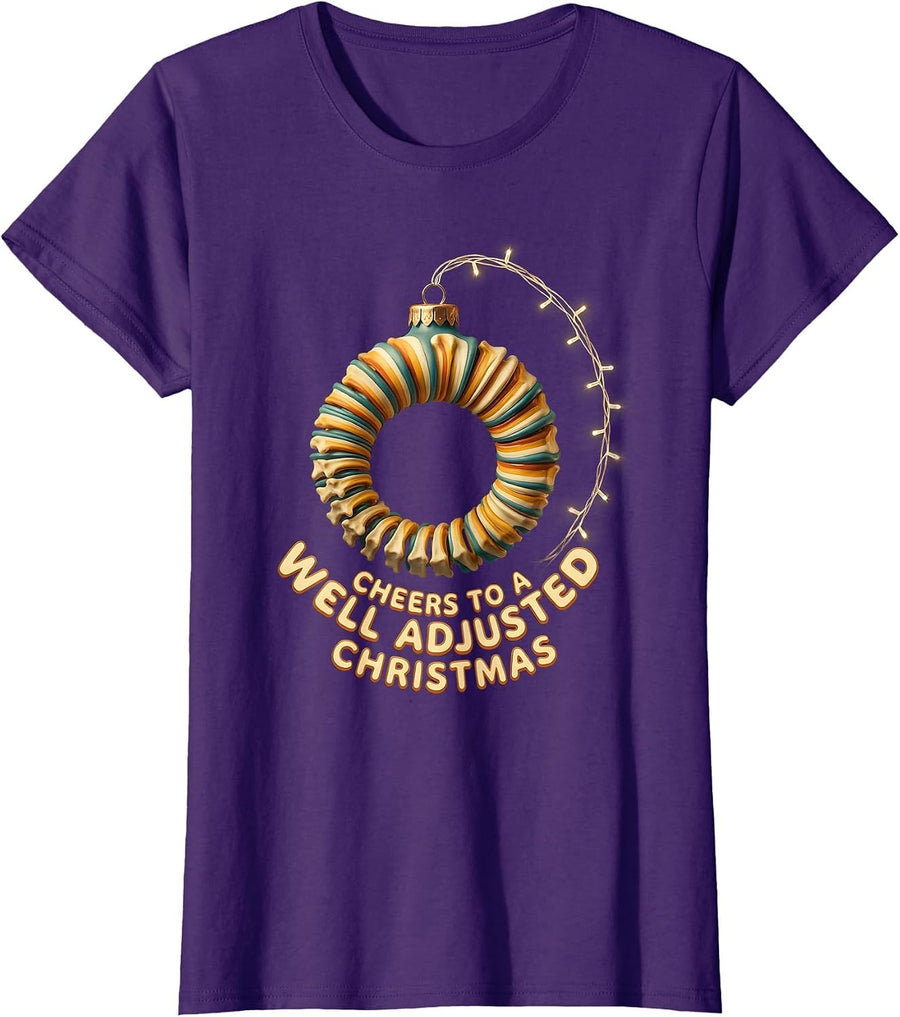 Women's Cheers To A Well Adjusted Christmas Funny Chiropractor T-Shirt - Purple