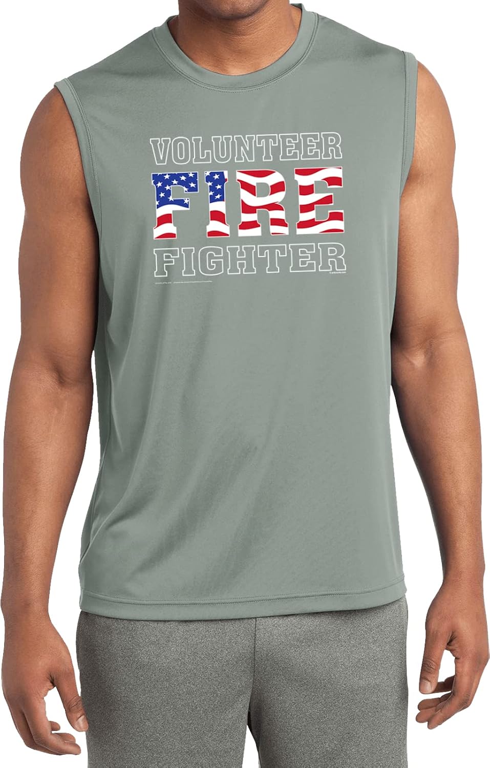 Volunteer Firefighter US Flag Sleeveless Moisture Wicking Shirt - Silver