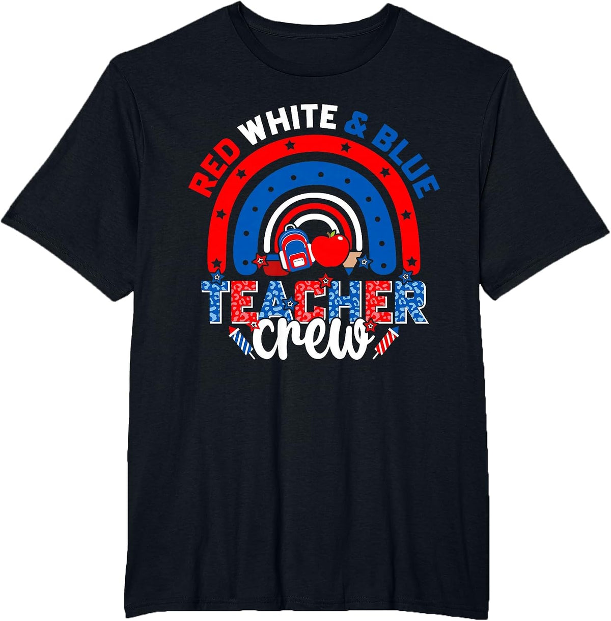 Red White and Blue Teacher American Flag 4th July Patriotic T-Shirt - Black