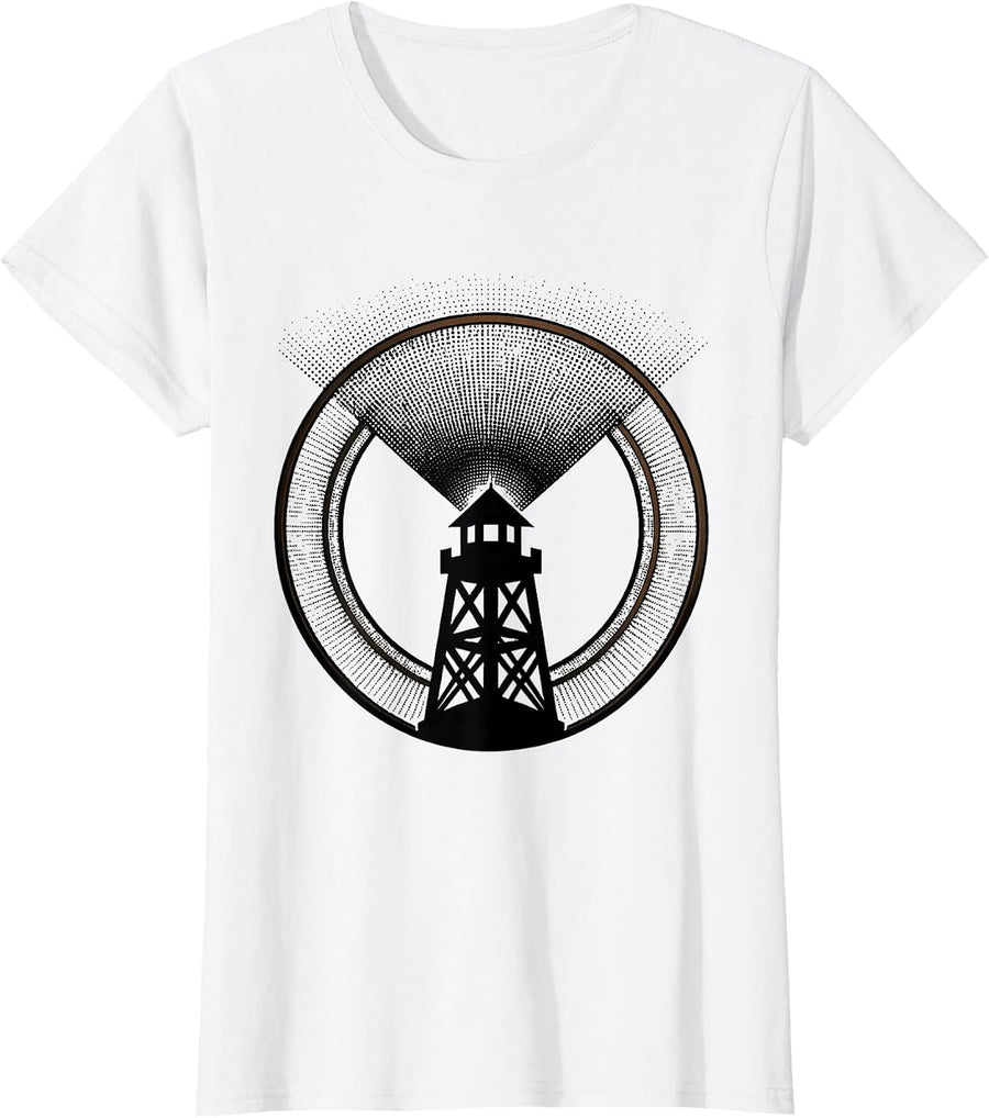 Women's Guard Tower Searchlight Security Graphic Tee T-Shirt - White