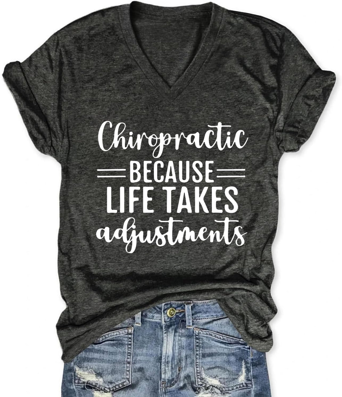 Chiropractor Shirt for Women Physiotherapist T Shirt Funny Letter Printed V Neck Summer Top Novelty Graphic Tee - Grey