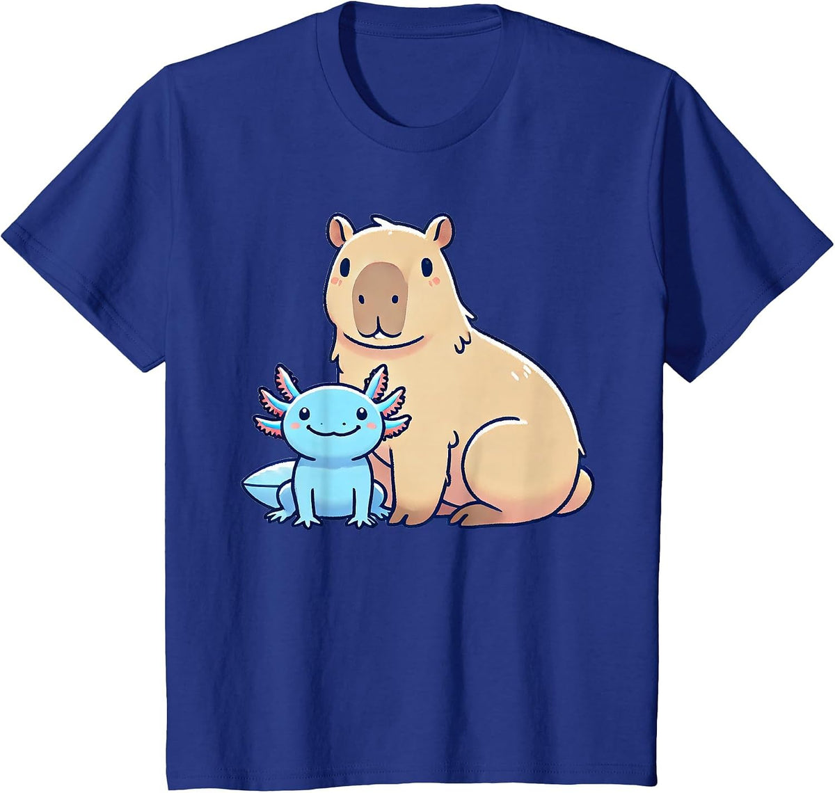 Kawaii Capybara Axolotl T-Shirt - Royal Blue