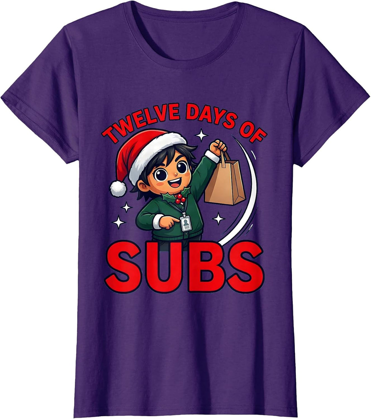 Women's TWELVE DAYS OF SUBS Funny Substitute Teacher Christmas T-Shirt - Purple