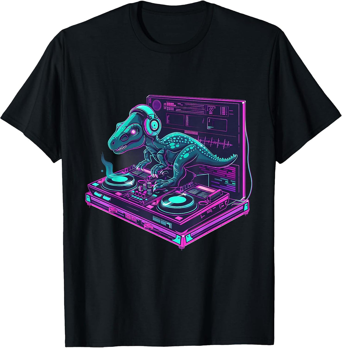 Dinosaur Music DJ House Beatmaker Turntable DJ Dinosaur T-Shirt - Black
