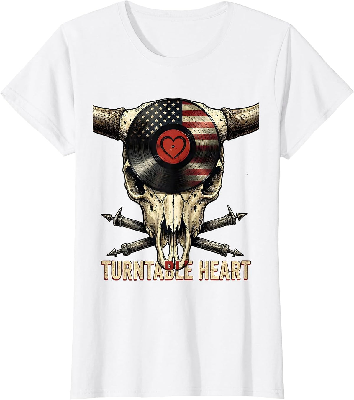 Turntable Heart Disco Groove Design T-Shirt - White