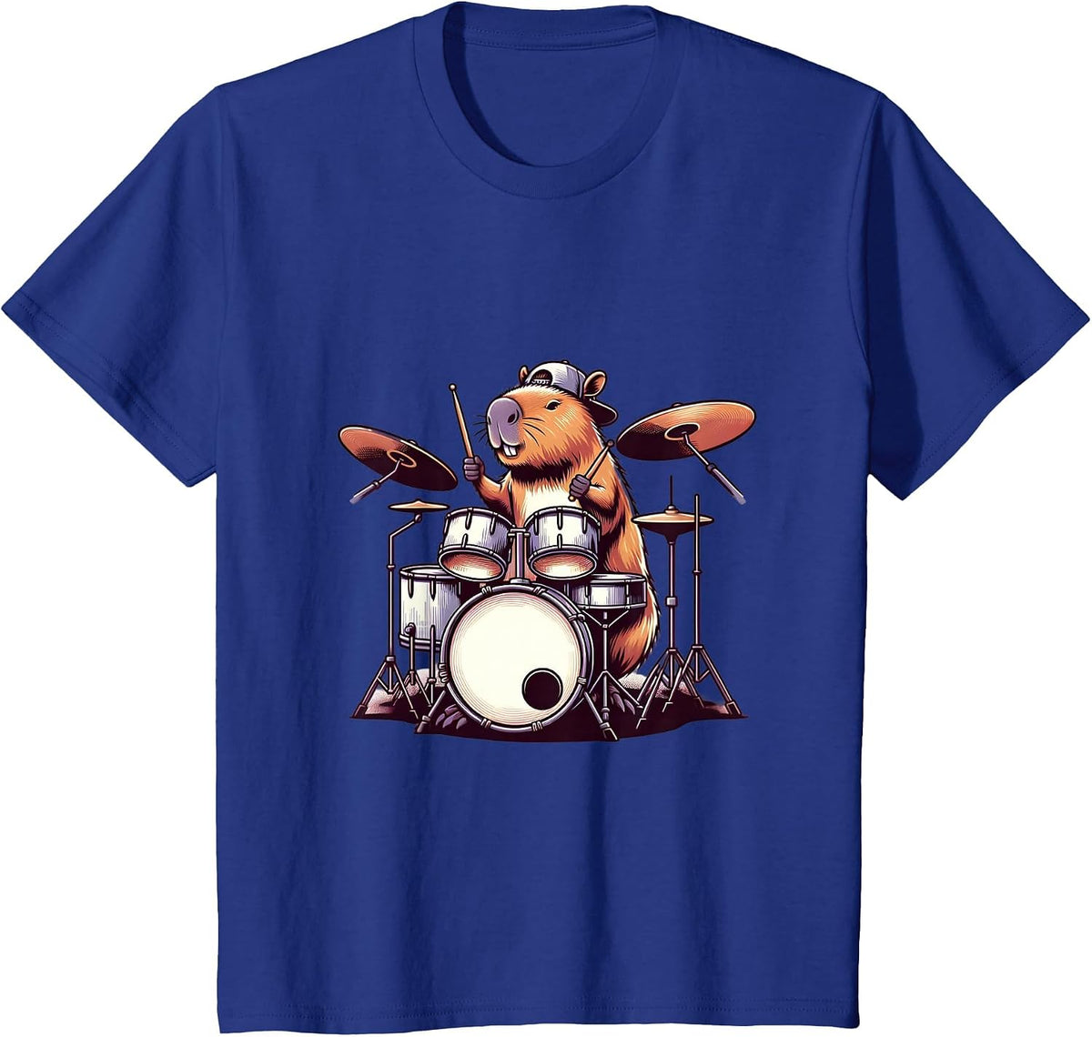 Capybara Playing Drums Drumming Lover Graphic Funny Drummer T-Shirt - Royal Blue