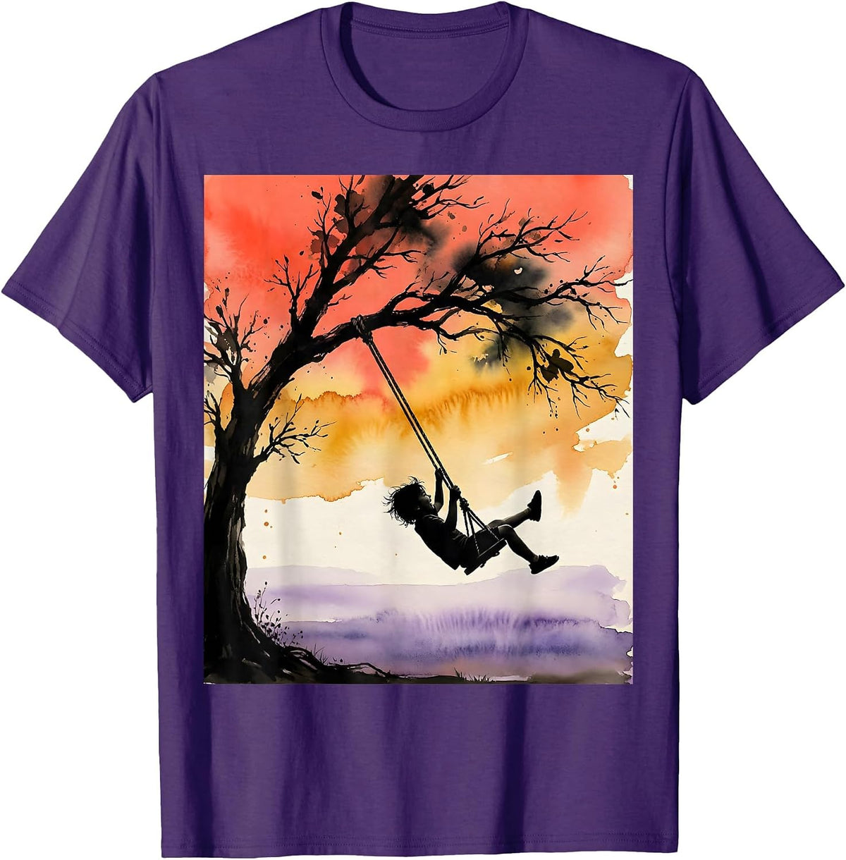 Autism Awareness Child Swinging Sunset Graphic T-Shirt - Purple