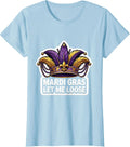 Women's Mardi Gras, Let Me Loose Sticker Style Carnival Party Humor T-Shirt - Baby Blue