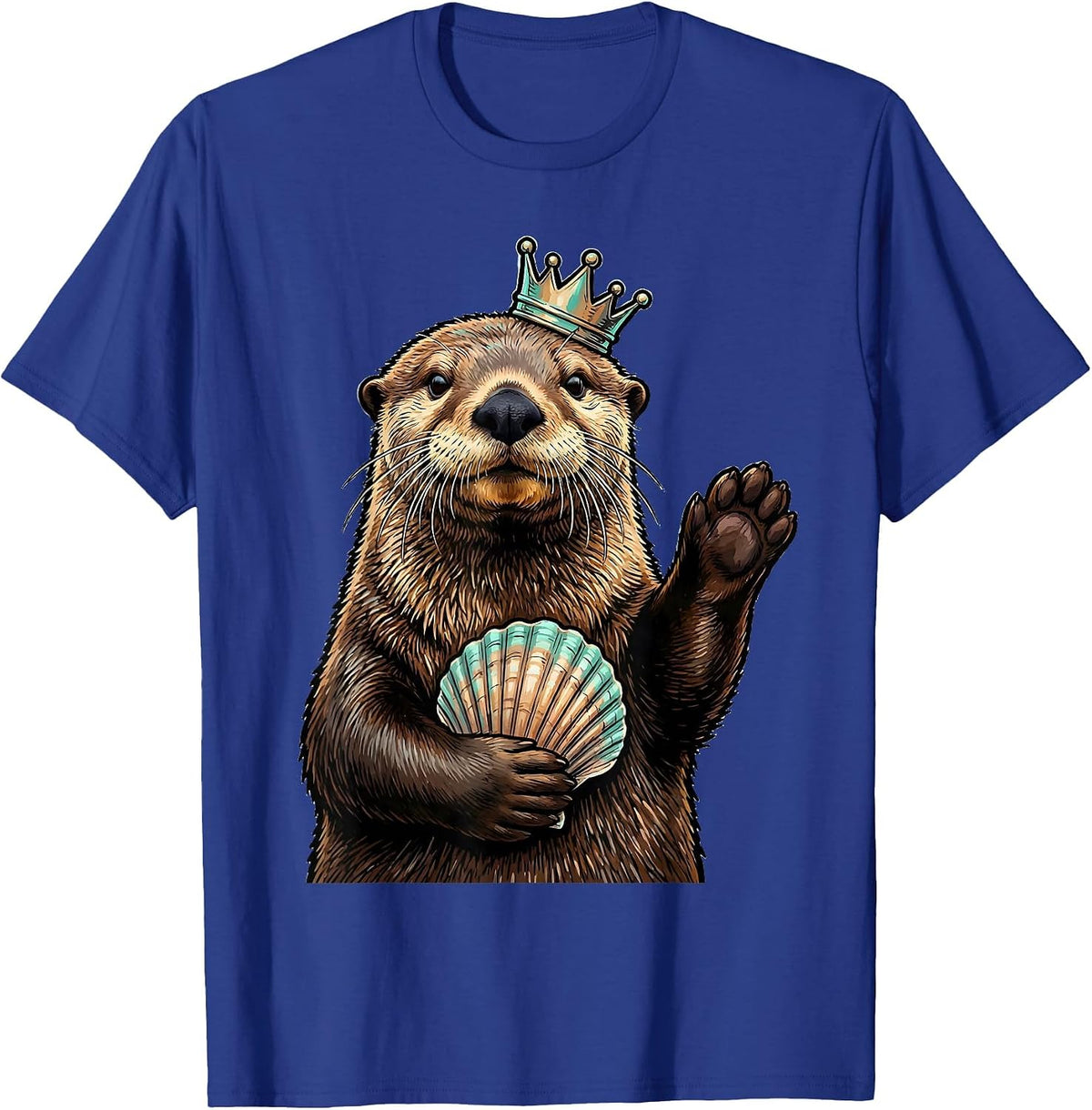 Upright Sea Otter Crown Marker Outline Humor T-Shirt - Royal Blue