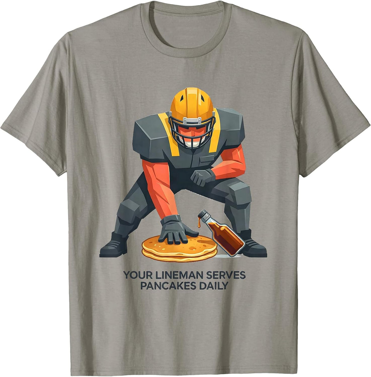 Men's Your Lineman Serves Pancakes Daily Funny Breakfast Food T-Shirt - Slate Grey