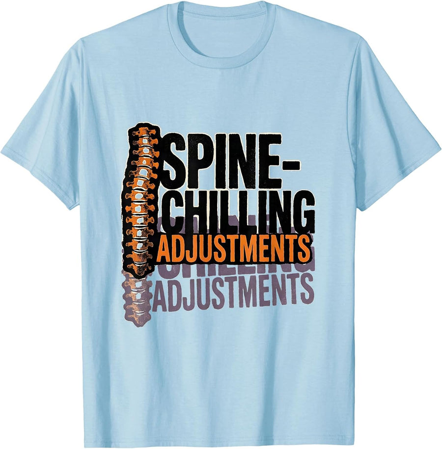 Men's Spine-Chilling Adjustments Funny Chiropractic Halloween T-Shirt - Baby Blue