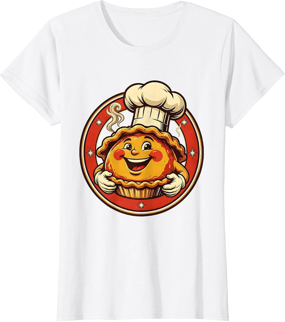 Women's Good Fellow Smiling Chef Presenting Steaming Pie T-Shirt - White