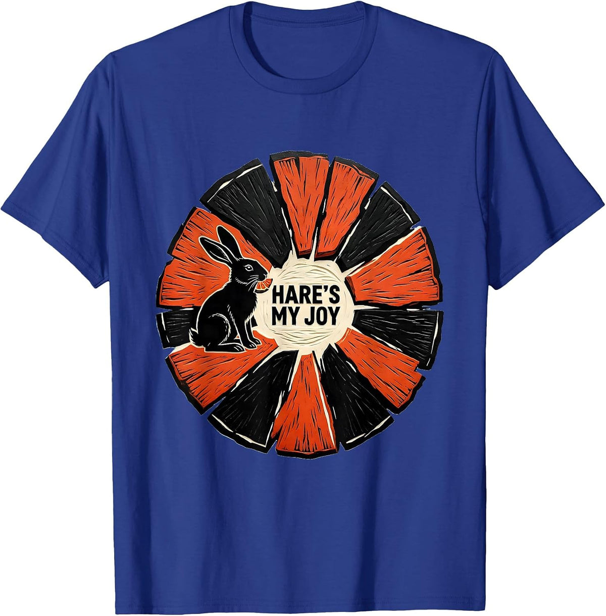 Hare's My Joy Funny Bunny Lover Linocut Animal Humor T-Shirt - Royal Blue