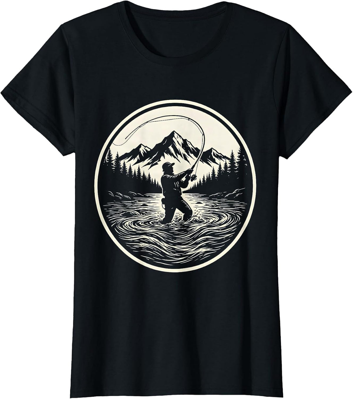 Fly Fisherman Wading River Graphic T-Shirt - Black