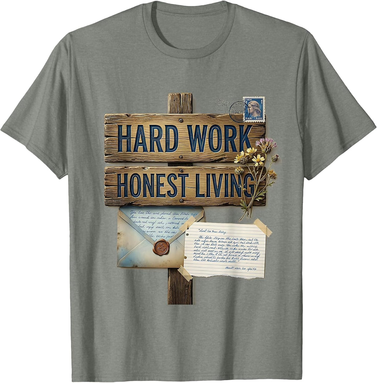 Men's Hard Work Honest Living Cowboy Design T-Shirt - Olive Heather