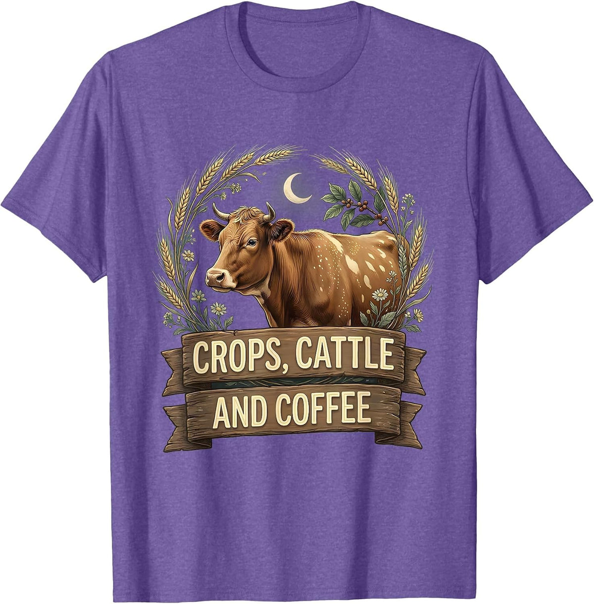 Men's Crops Cattle and Coffee Farming Life Design T-Shirt - Purple Heather