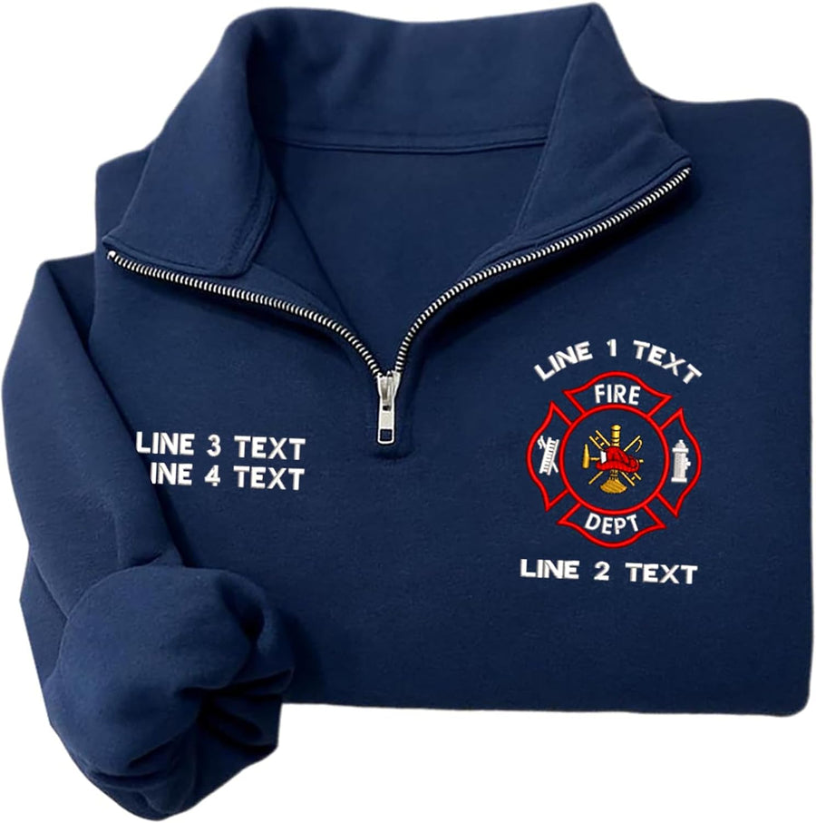 Personalized Embroidered Firefighter Quarter Zip Sweatshirt, Fire Fighter Sweatshirts for Men, EMS Gifts, Christmas - Design