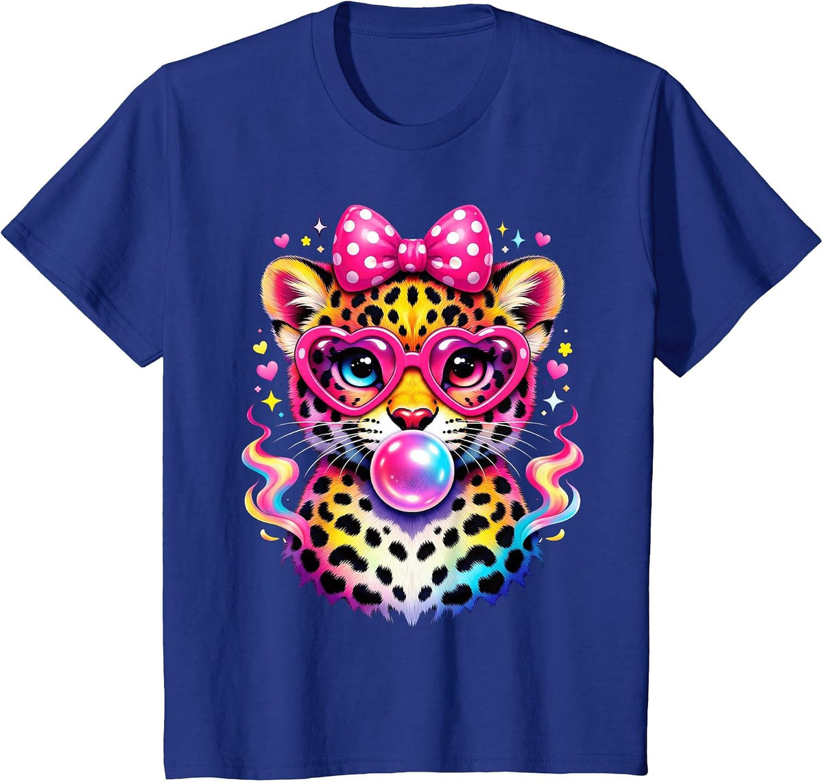 Funny Leopard Glasses Blowing Bubble Gum Back to School Kids T-Shirt - Royal Blue