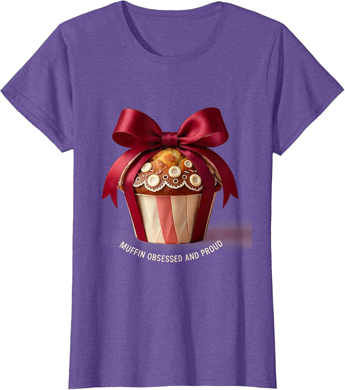 Women's Muffin Obsessed and Proud Funny Baking Design T-Shirt - Purple Heather
