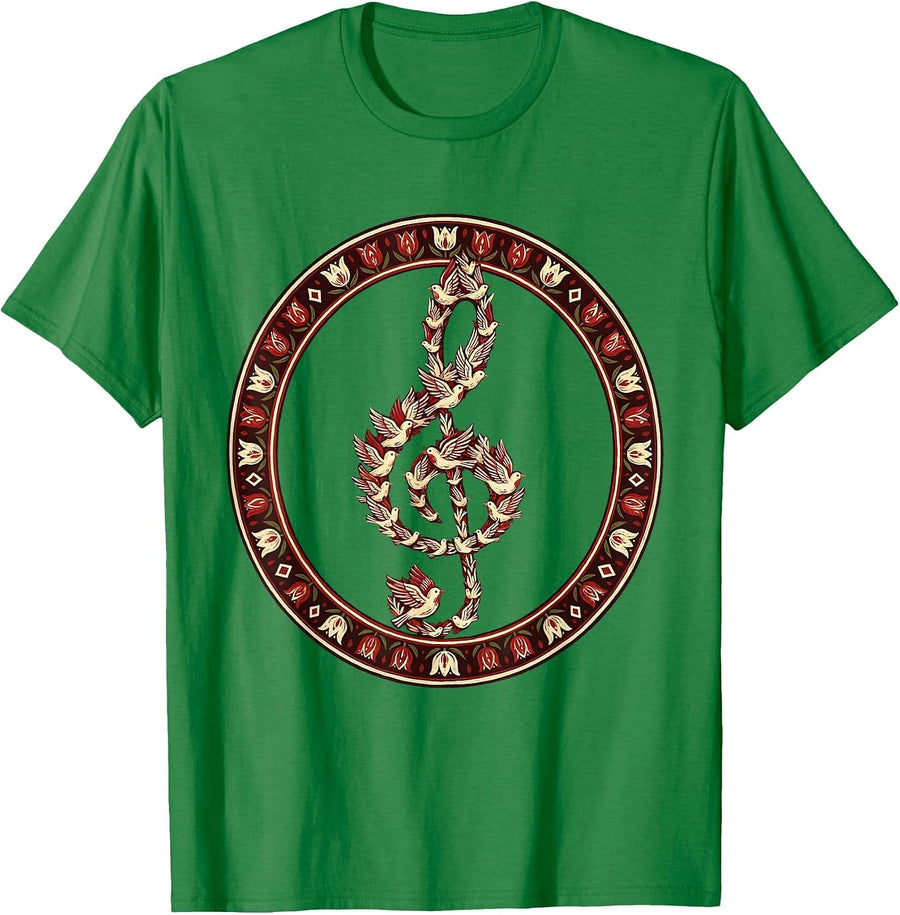 Men's Treble Clef Birds Music Teacher Gift T-Shirt - Kelly Green