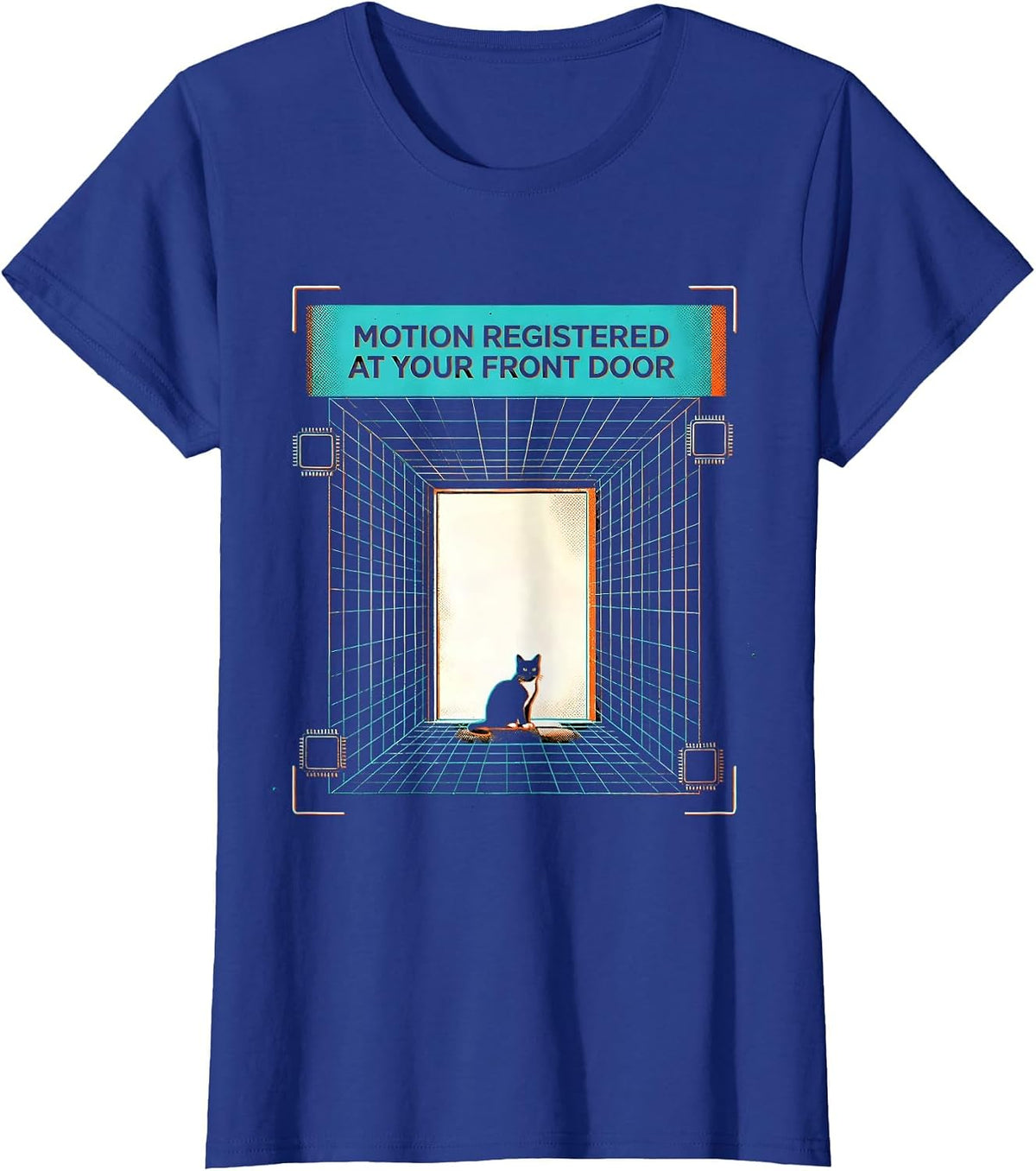 Women's Motion registered at your front door Funny Cat Motion Meme T-Shirt - Royal Blue