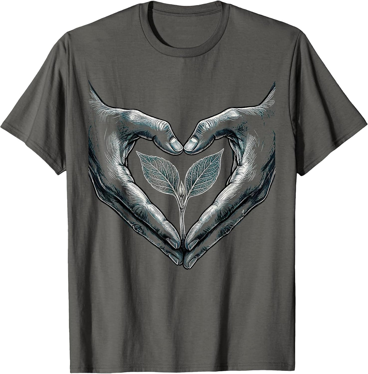Men's Autism Awareness Hands Heart Seedling Design T-Shirt - Asphalt Grey