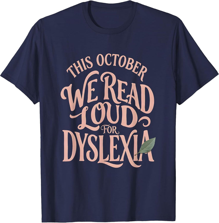 This October We Read Loud For Dyslexia Boho Teacher T-Shirt - Navy Blue