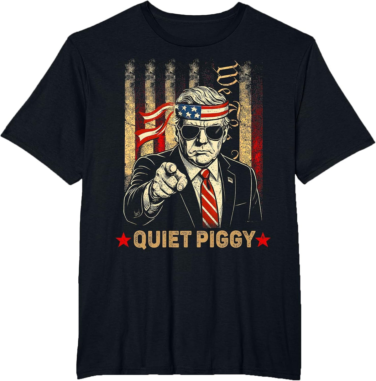 Funny Quiet Piggy T-Shirt - Black
