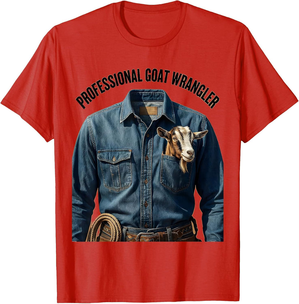 Men's Professional Goat Wrangler Funny Goat Design T-Shirt - Red
