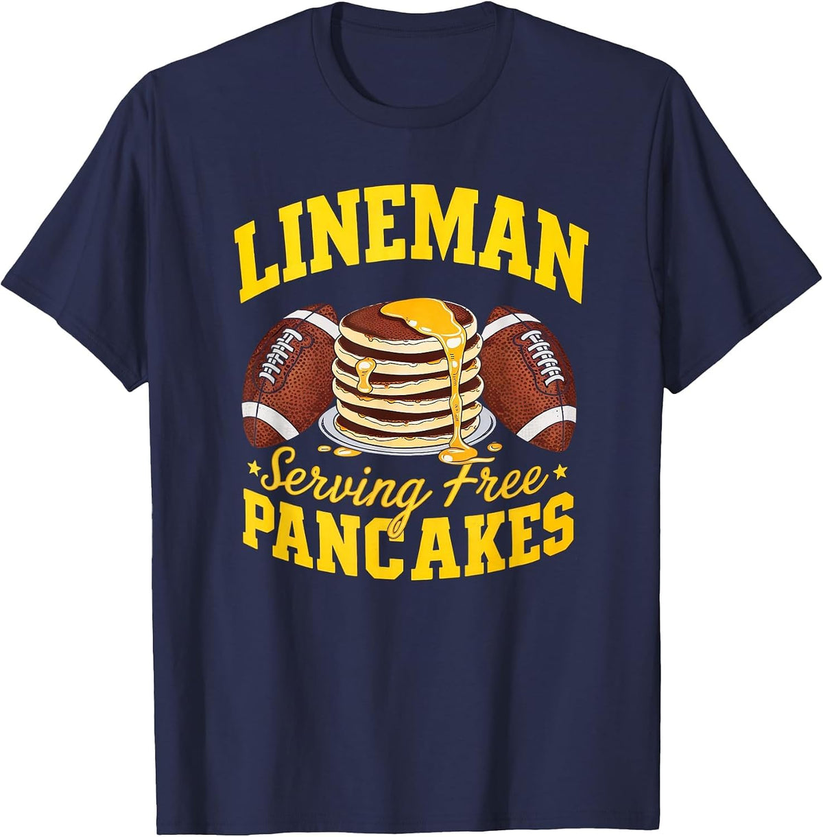 Lineman Serving Pancakes Daily Football Lineman Graphic T-Shirt - Navy Blue