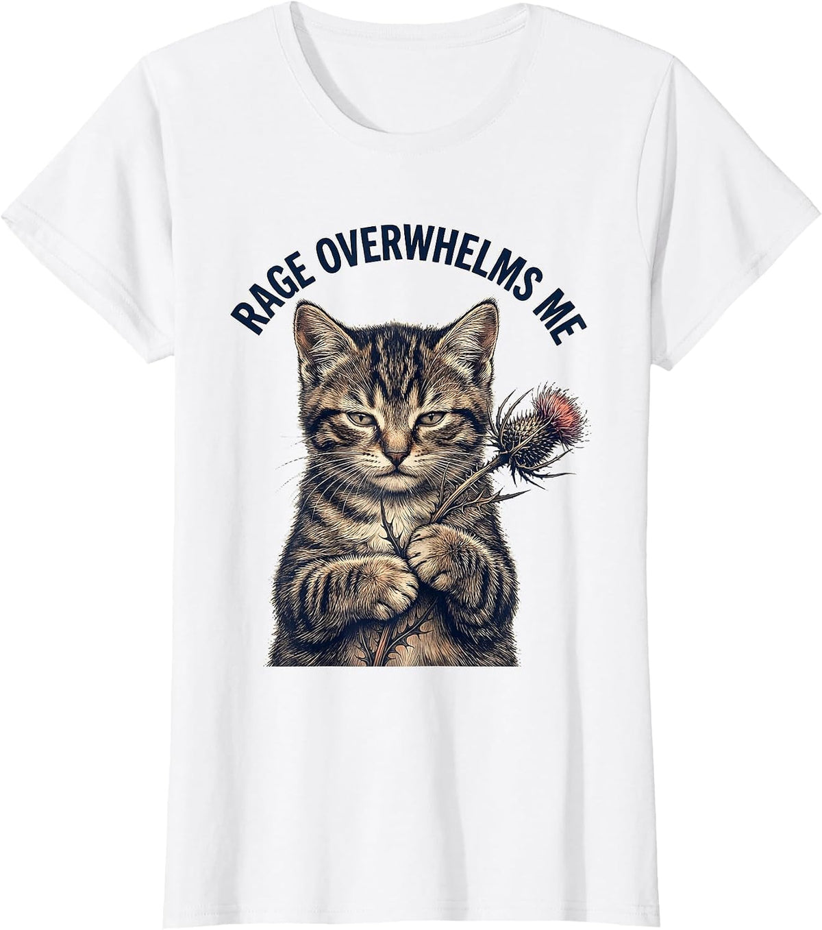 Rage Overwhelms Me Funny Silly Staring Cat Meme Kitten Humor T-Shirt - White